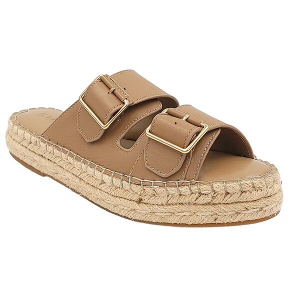 LOGO Lori Goldstein Espadrille Slide Sandals Lindsay Size US 8M Toffee Leather - Picture 1 of 5